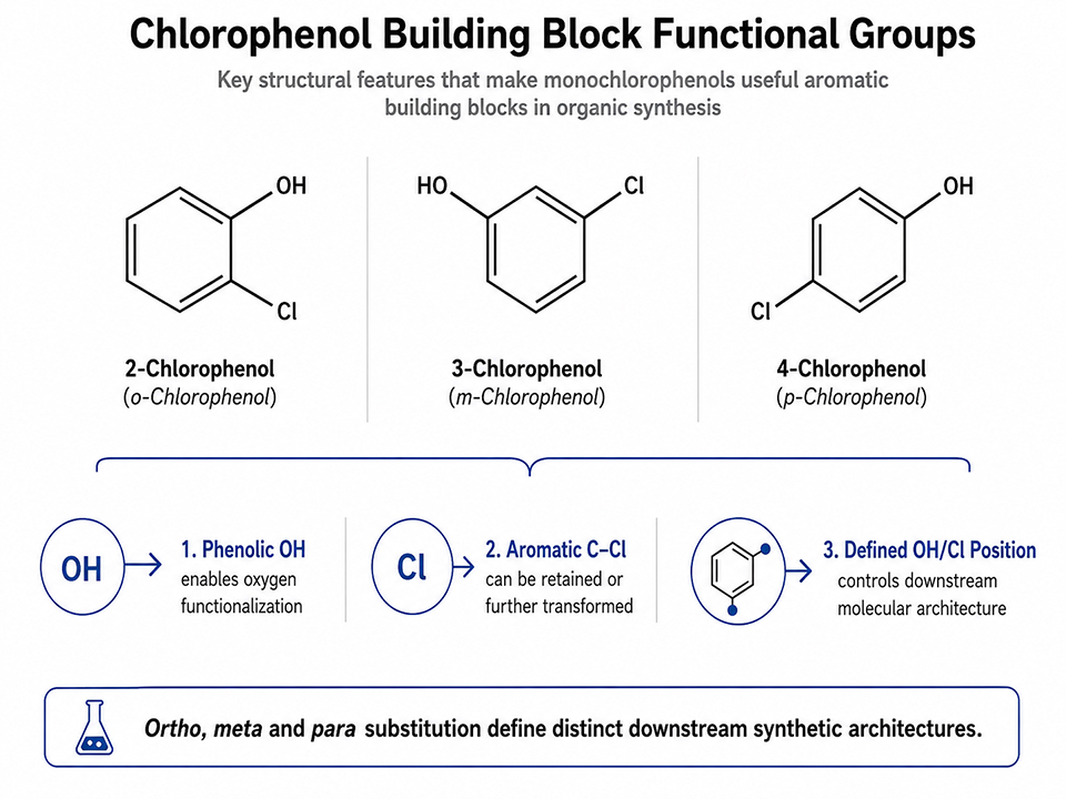 Functional groups in chlorophenol aromatic building blocks used in organic synthesis Functional groups in chlorophenol aromatic building blocks used in organic synthesis
