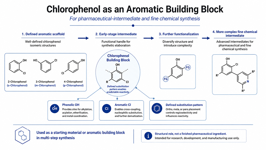 Chlorophenol as an aromatic building block in pharmaceutical intermediate and fine chemical synthesis Chlorophenol as an aromatic building block in pharmaceutical intermediate and fine chemical synthesis