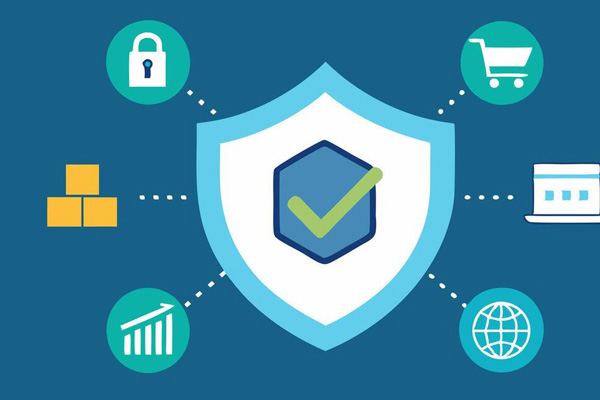 Supply chain risk management and reliability illustration — Recommended size: 600×400px, showing a shield icon with checkmarks, a network security diagram, or a process flow chart representing risk mitigation and reliability monitoring
